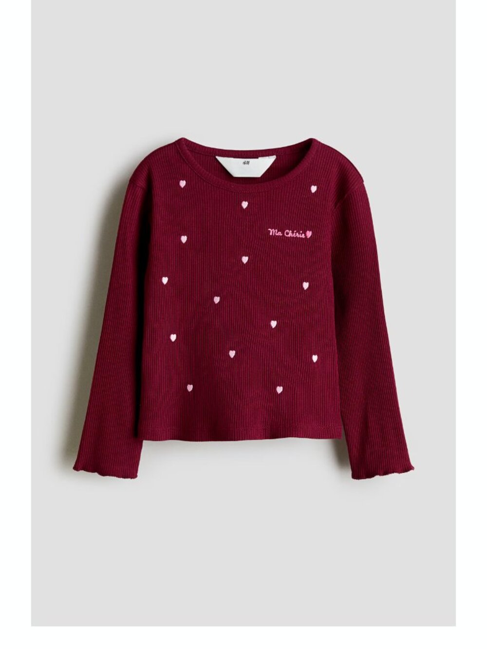 H&M Girls Cotton Top with Embroidered Ma Chérie, Patterned, Hearts 6/7 S